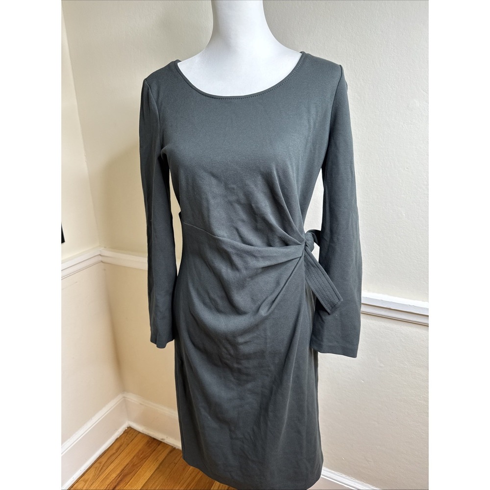 Giorgio Armani COLLEZIONI Bodycon Green Gray Side Bow Wrap Tie Dress Y2K Italy 8